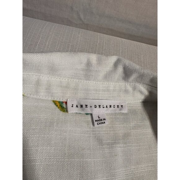 Jane + Delancey Sardine Print Shirt Women’s L Linen Blend Button Up - Picture 2 of 10